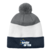 Navy/Marshmallow/Grey Cozy Striped Pom Beanie