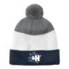 Navy/Marshmallow/Grey Cozy Striped Pom Beanie