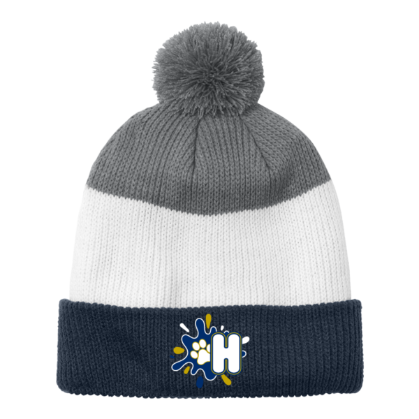 Navy/Marshmallow/Grey Cozy Striped Pom Beanie