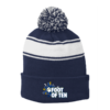 True Navy/White Stripe Pom Pom Beanie