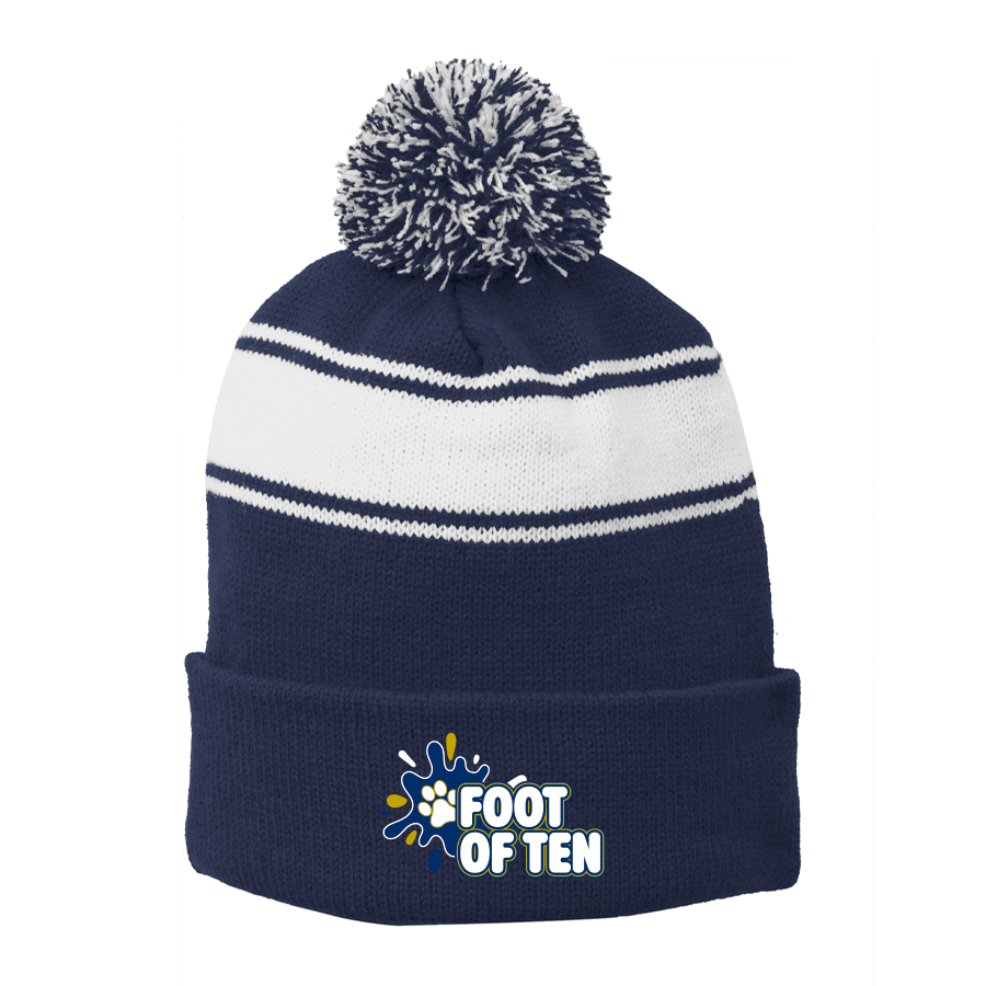 STC28-NAVY-FOT True Navy/White Stripe Pom Pom Beanie