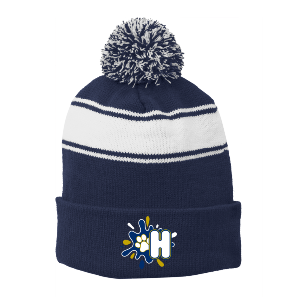 True Navy/White Stripe Pom Pom Beanie